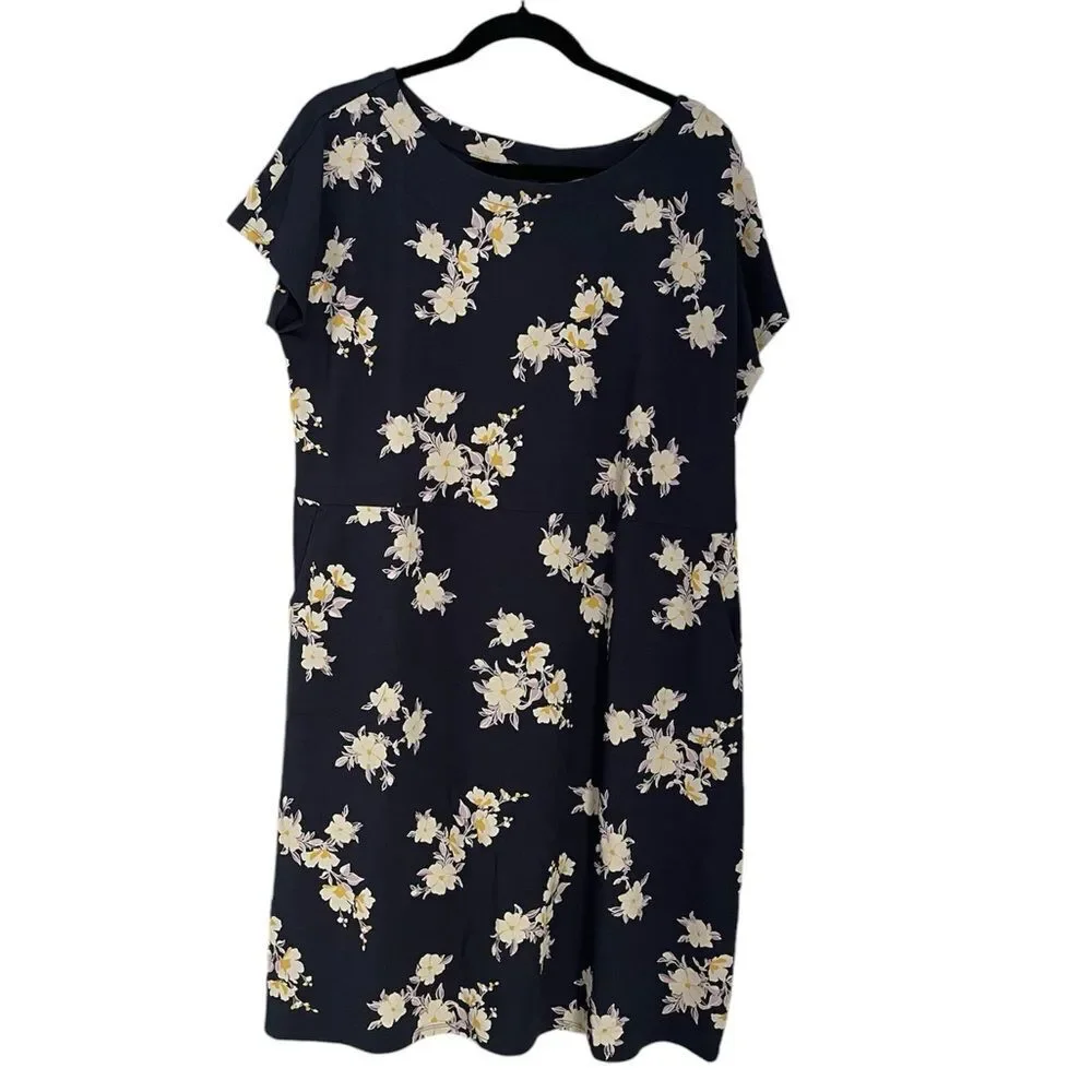 J Jill Navy Floral Dress with pockets Large - Picture 1 of 10